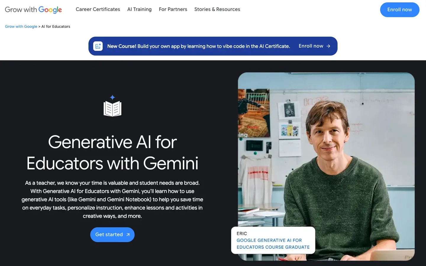 Strona główna Generative AI for Educators with Gemini (grow.google) – zrzut ekranu