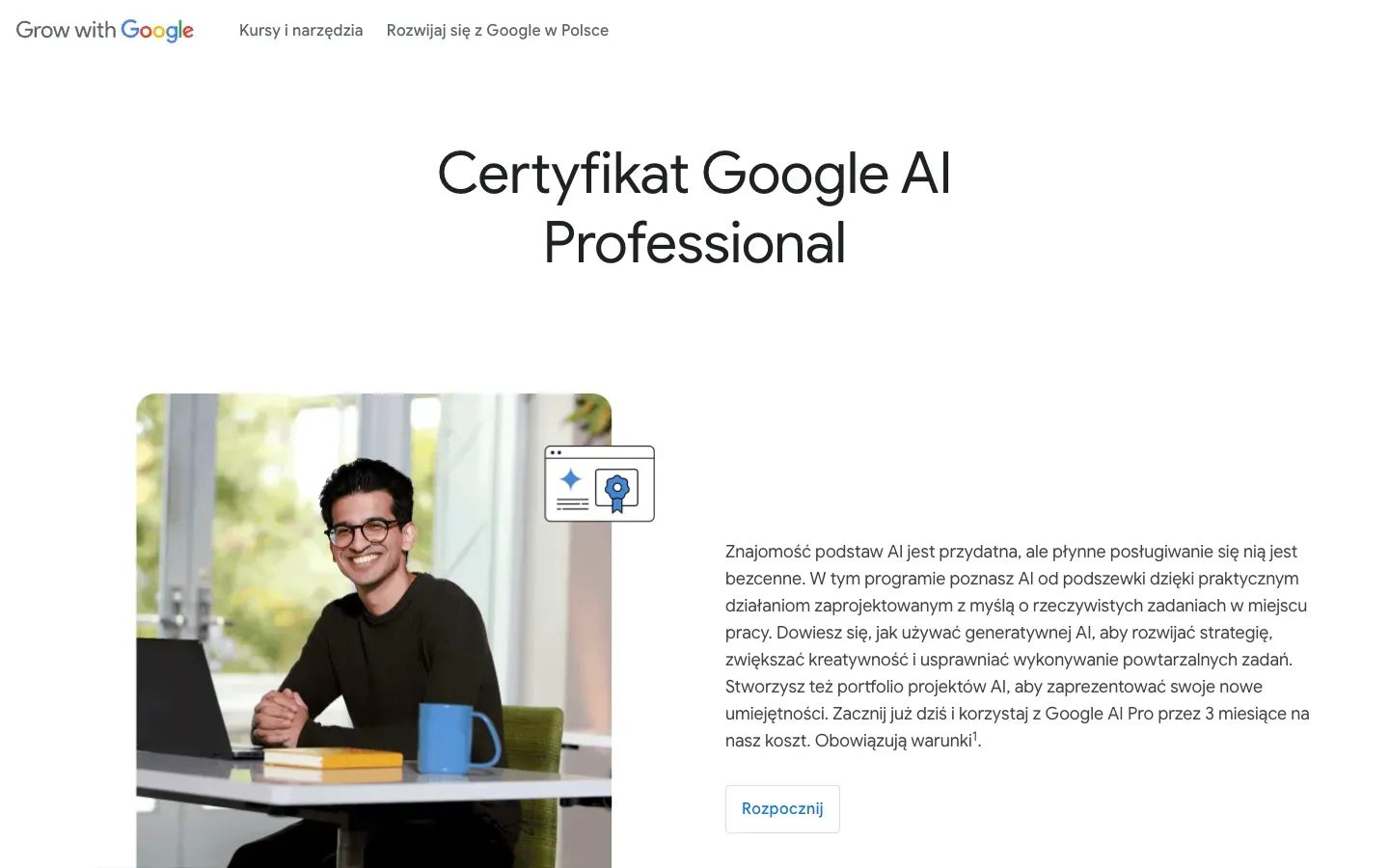 Strona główna Google AI Professional Certificate (grow.google) – zrzut ekranu
