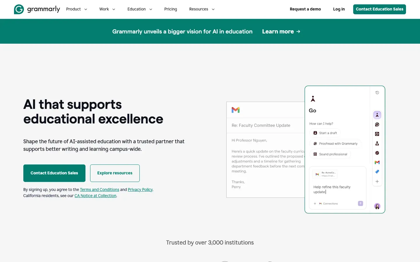 Strona główna Grammarly dla Edukacji (grammarly.com) – zrzut ekranu