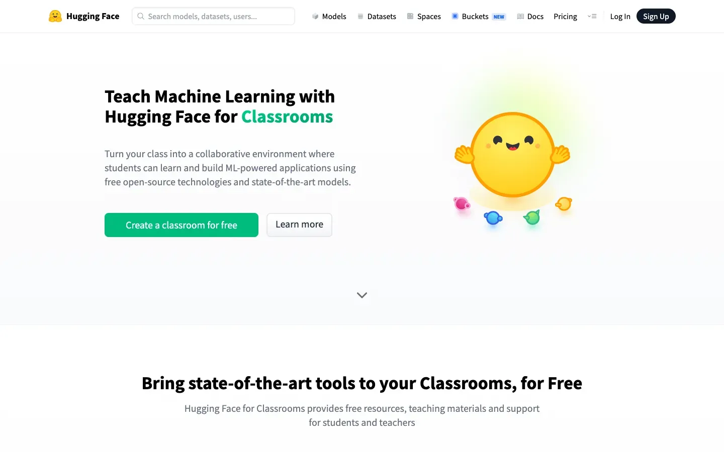 Strona główna Hugging Face Classrooms (huggingface.co) – zrzut ekranu