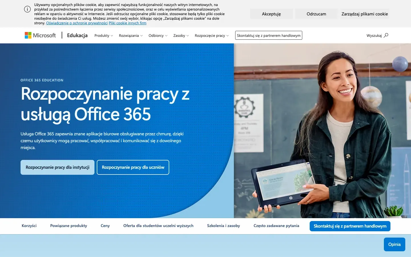 Strona główna Microsoft 365 dla edukacji (Office 365 A1) (microsoft.com) – zrzut ekranu